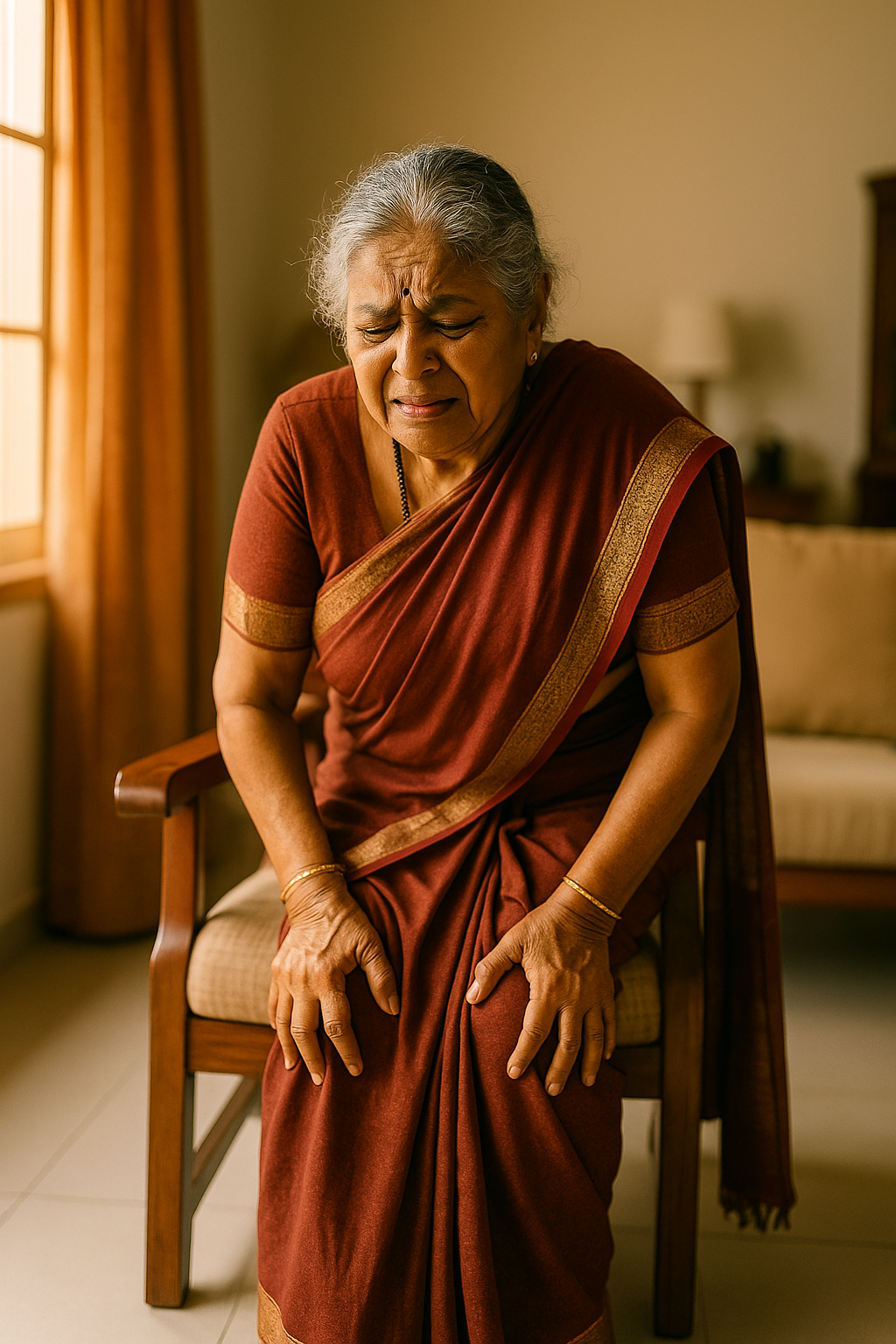 Elderly South Indian woman with knee pain