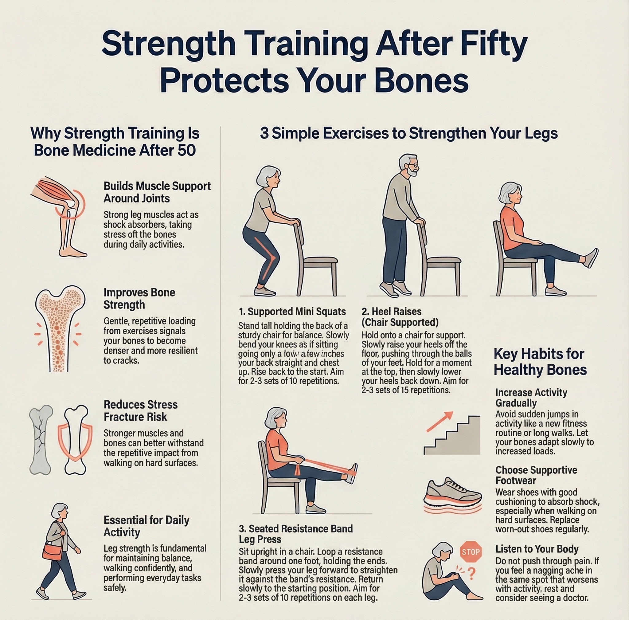 Older adults performing simple leg strengthening exercises to protect bone health