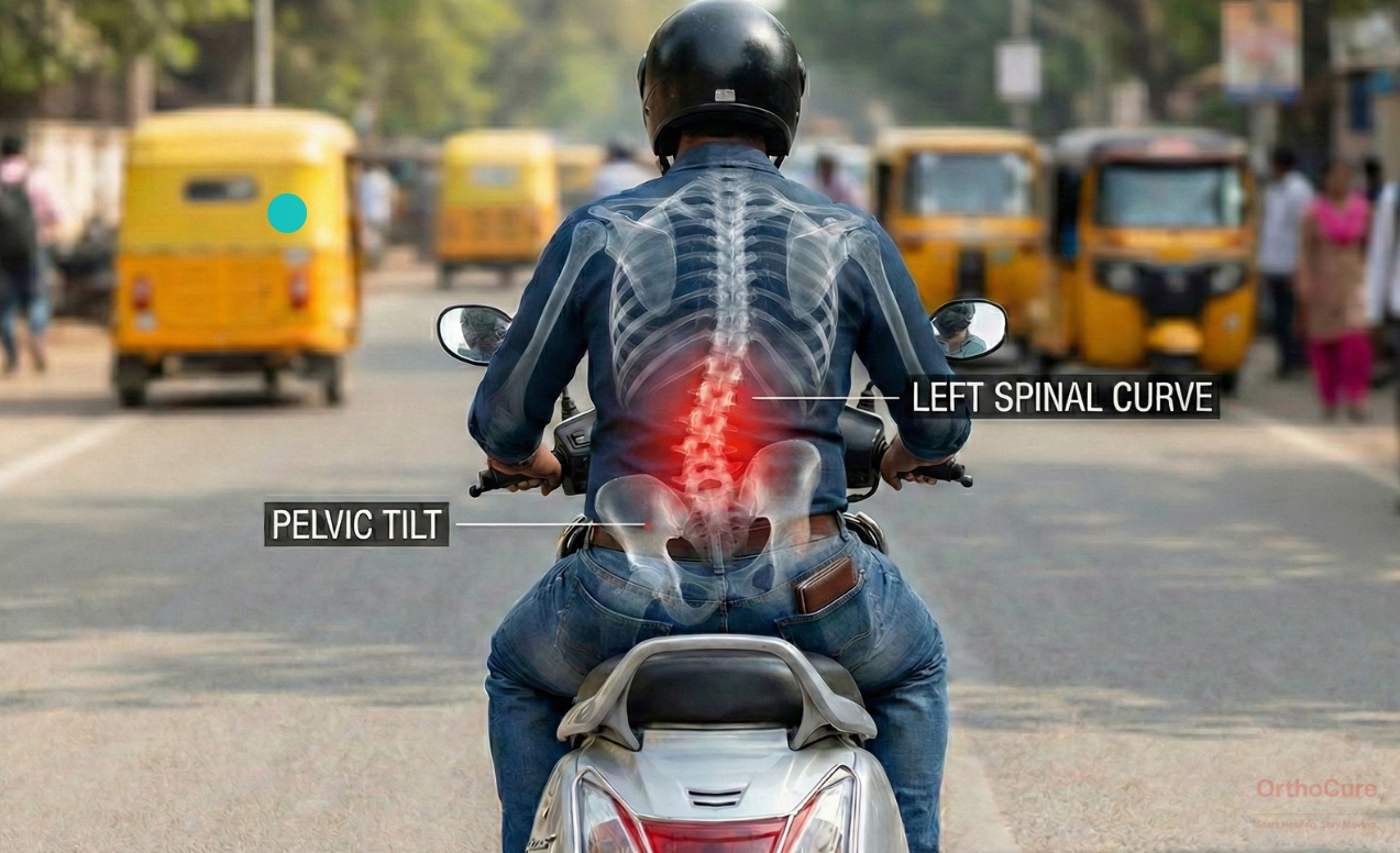 Diagram showing pelvic tilt caused by sitting on a wallet